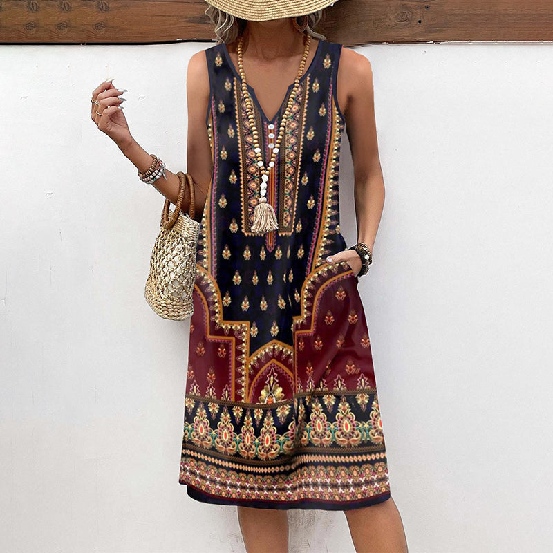 Women's Ethnic Pattern Vintage Midi Dress