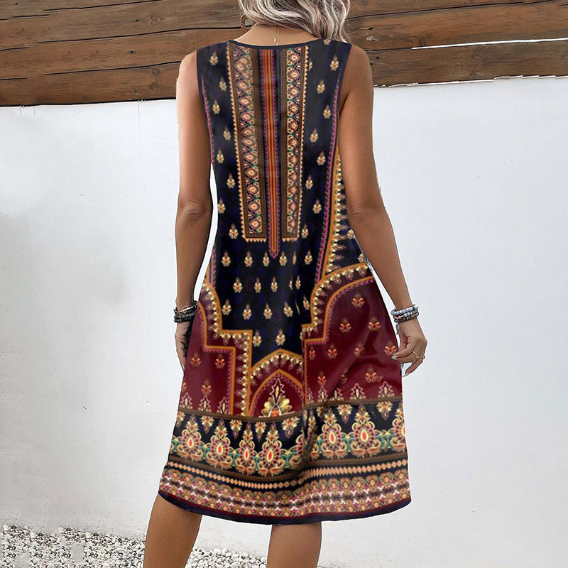 Women's Ethnic Pattern Vintage Midi Dress