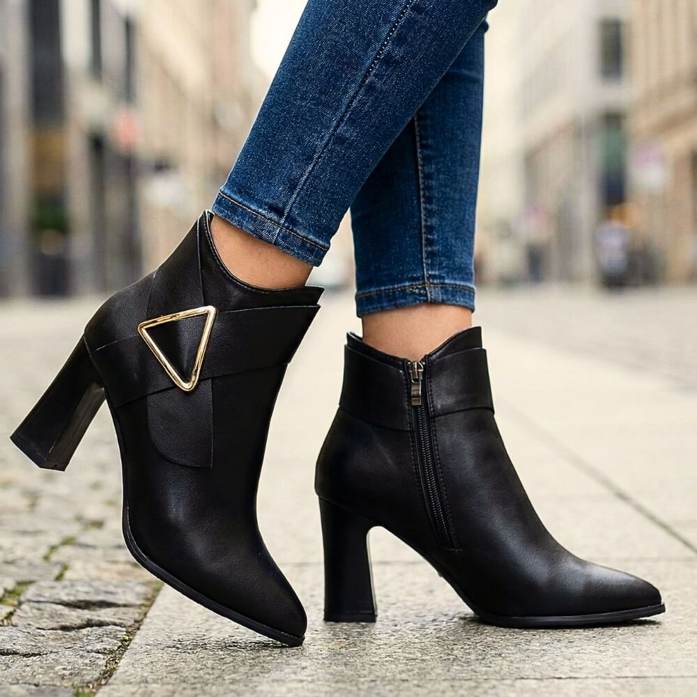 Women's Faux Leather Ankle Boots with Block Heel