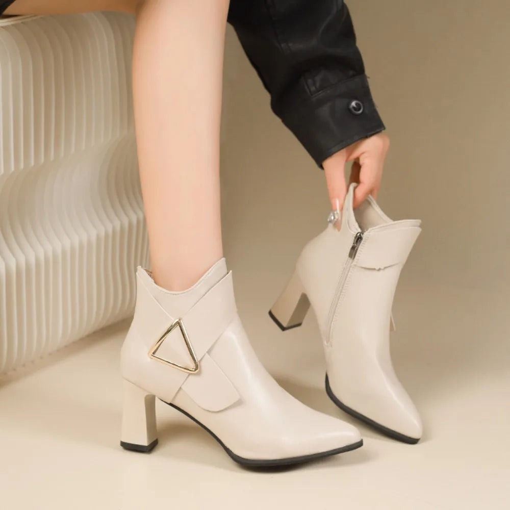 Women's Faux Leather Ankle Boots with Block Heel