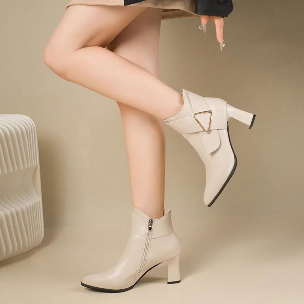 Women's Faux Leather Ankle Boots with Block Heel