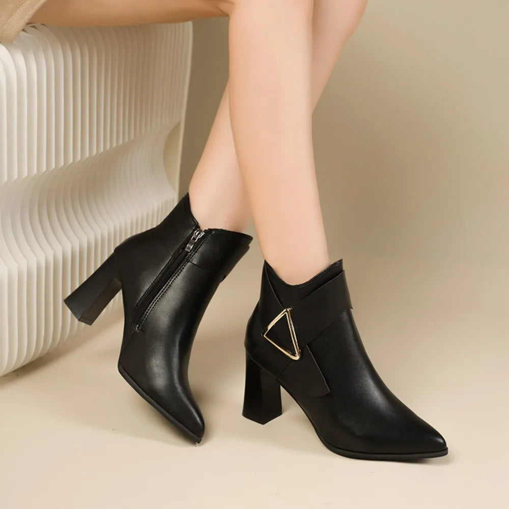 Women's Faux Leather Ankle Boots with Block Heel