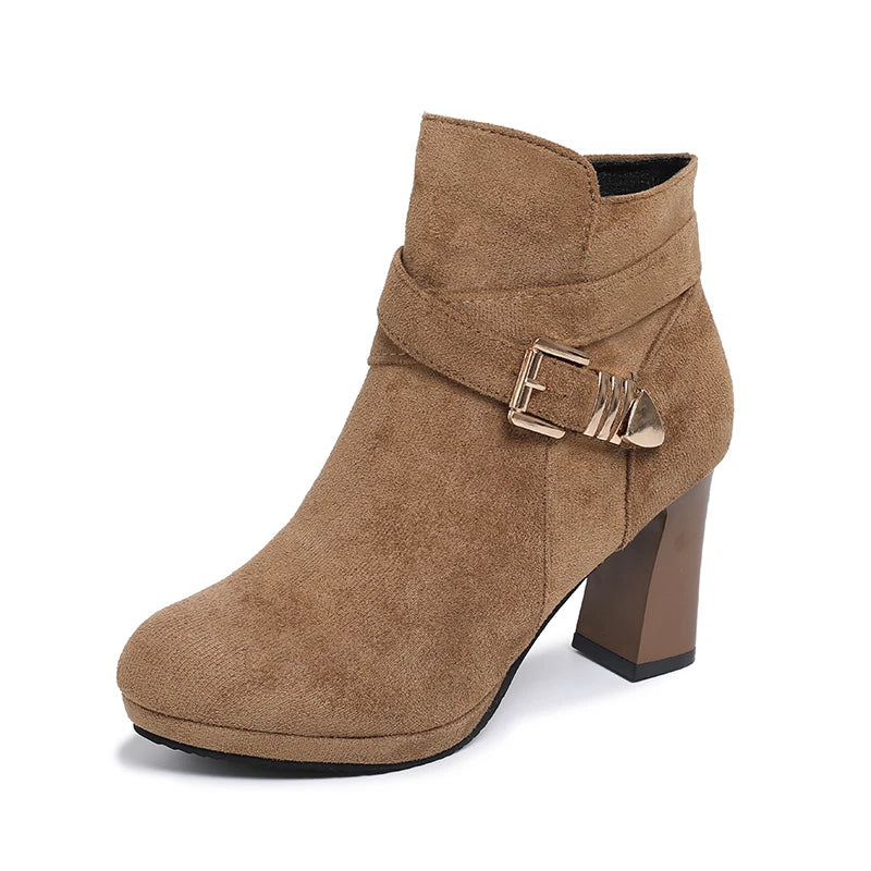 Women's Faux Suede Platform Ankle Boots with Block Heel