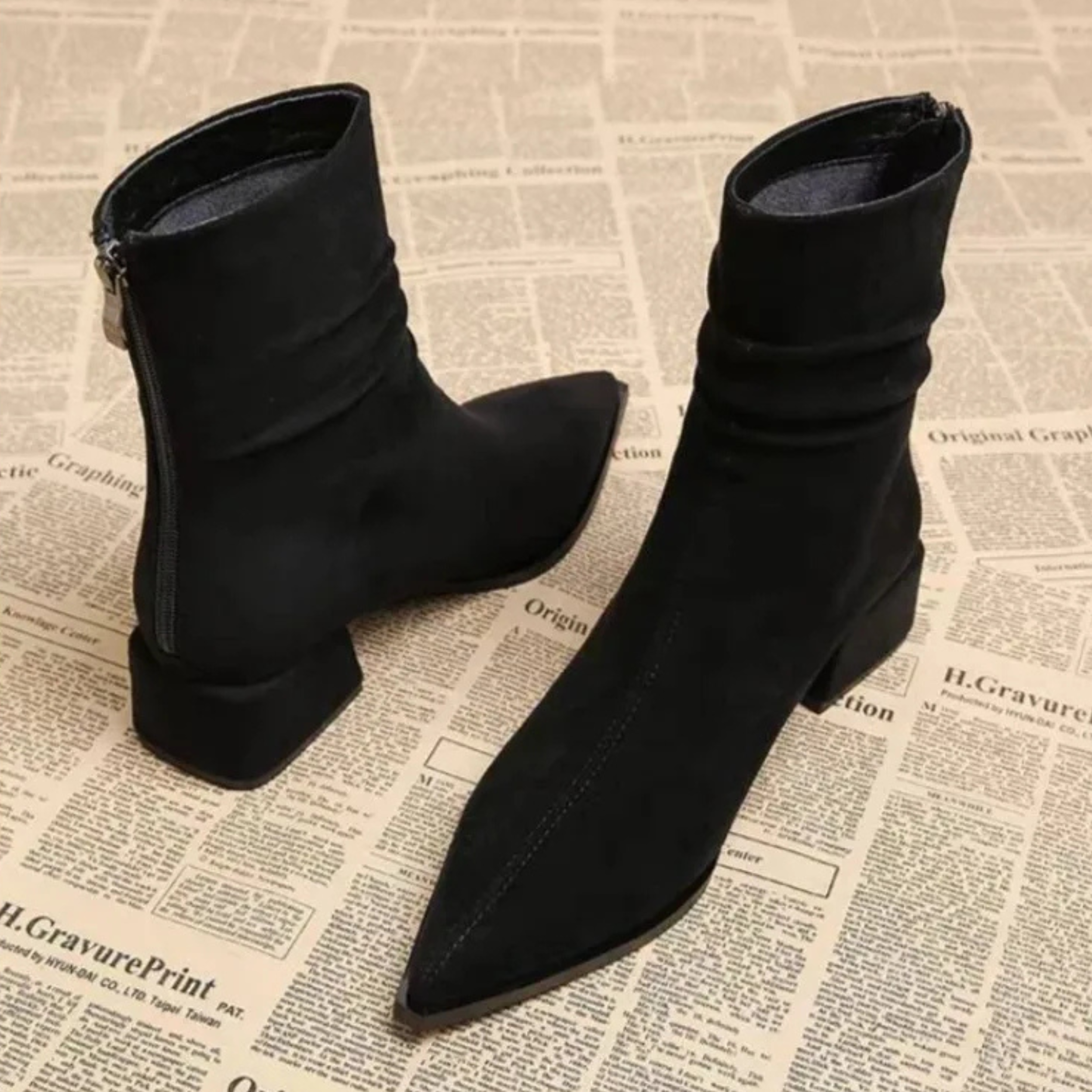Women's Faux Suede Pointed Toe Ankle Boots with Block Heel