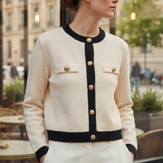 Women's Fitted Knit Cardigan Sweater with Embossed Buttons
