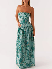 Women's Floral Bustier Midi Dress with Zipper