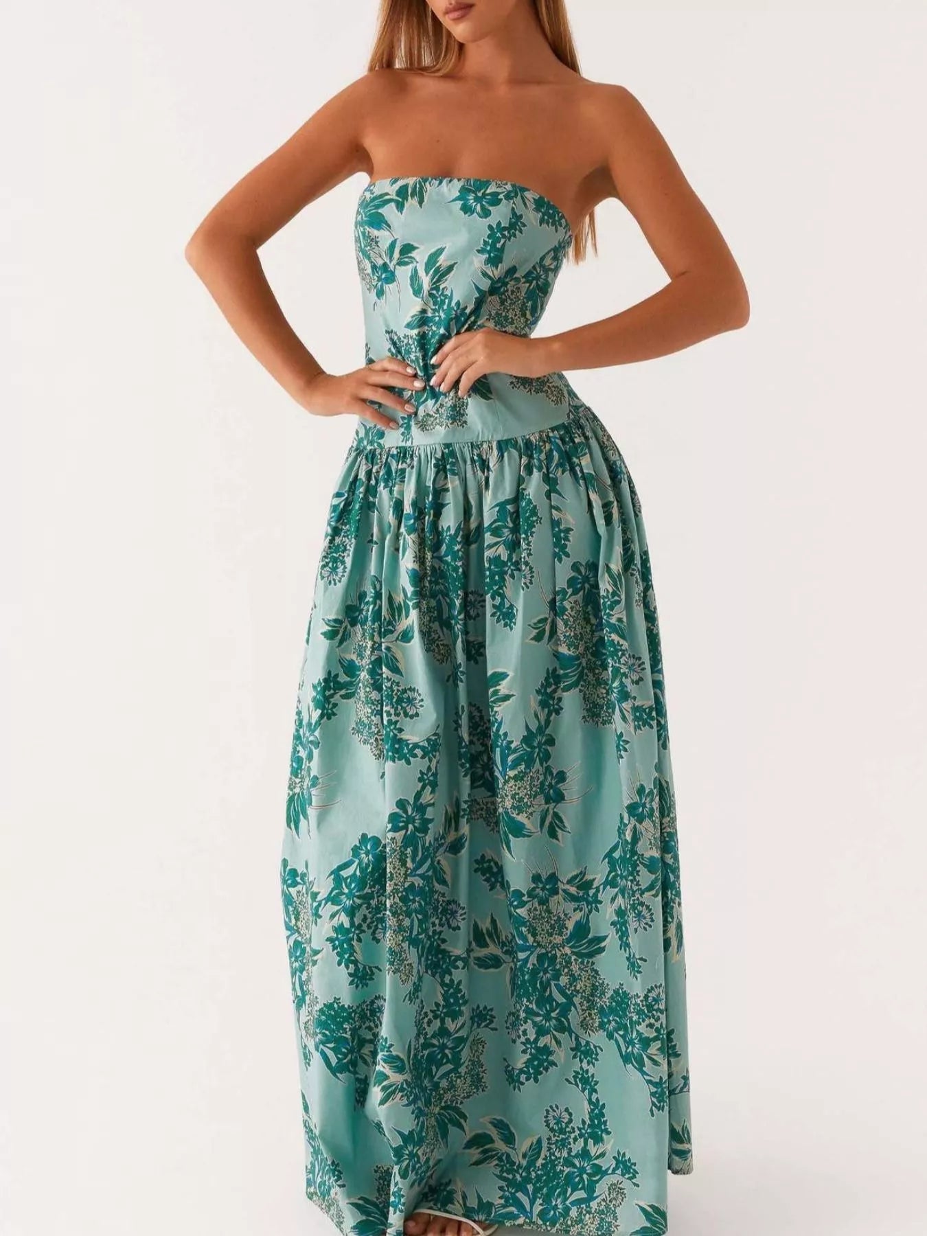 Women's Floral Bustier Midi Dress with Zipper