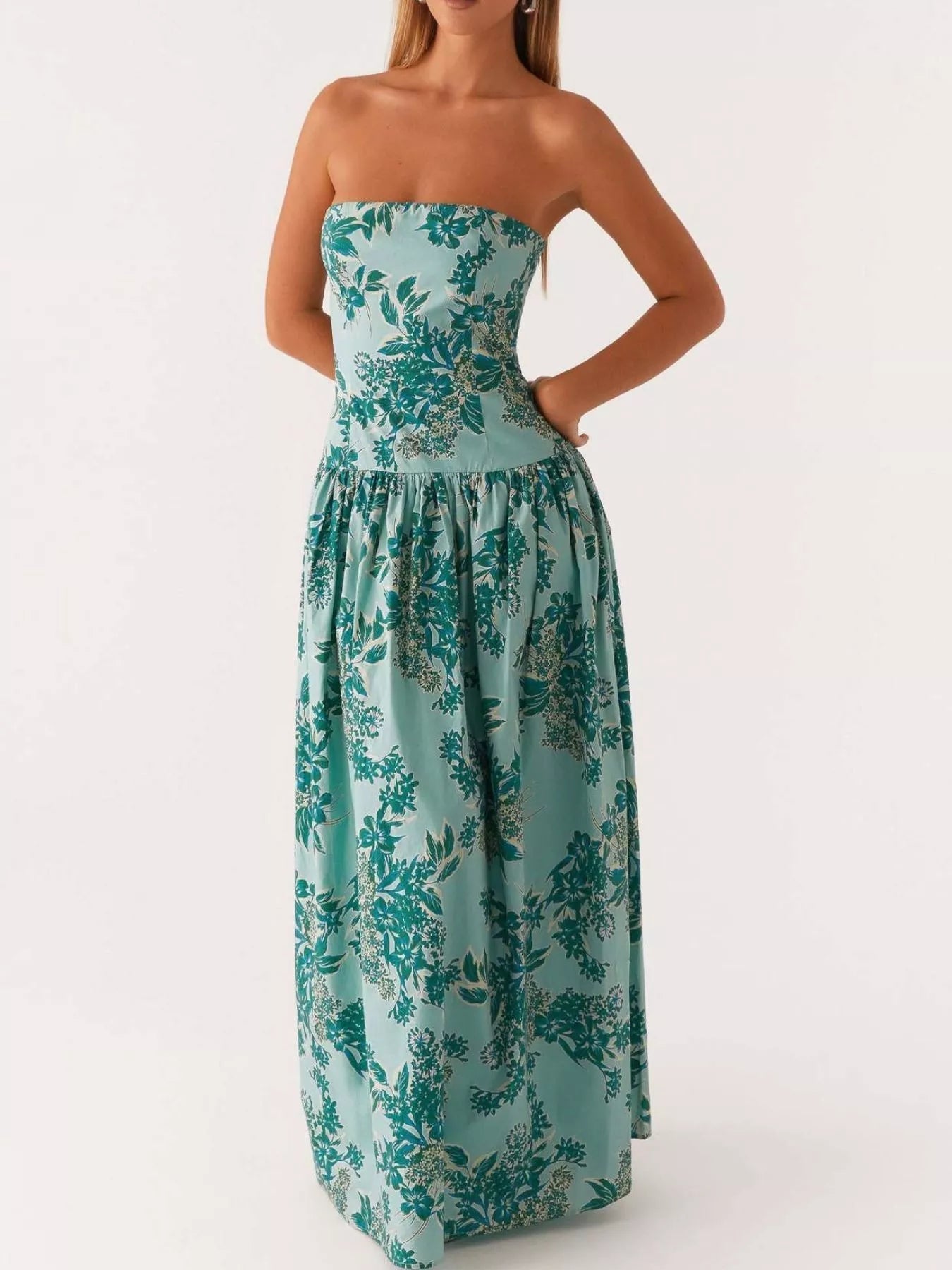 Women's Floral Bustier Midi Dress with Zipper