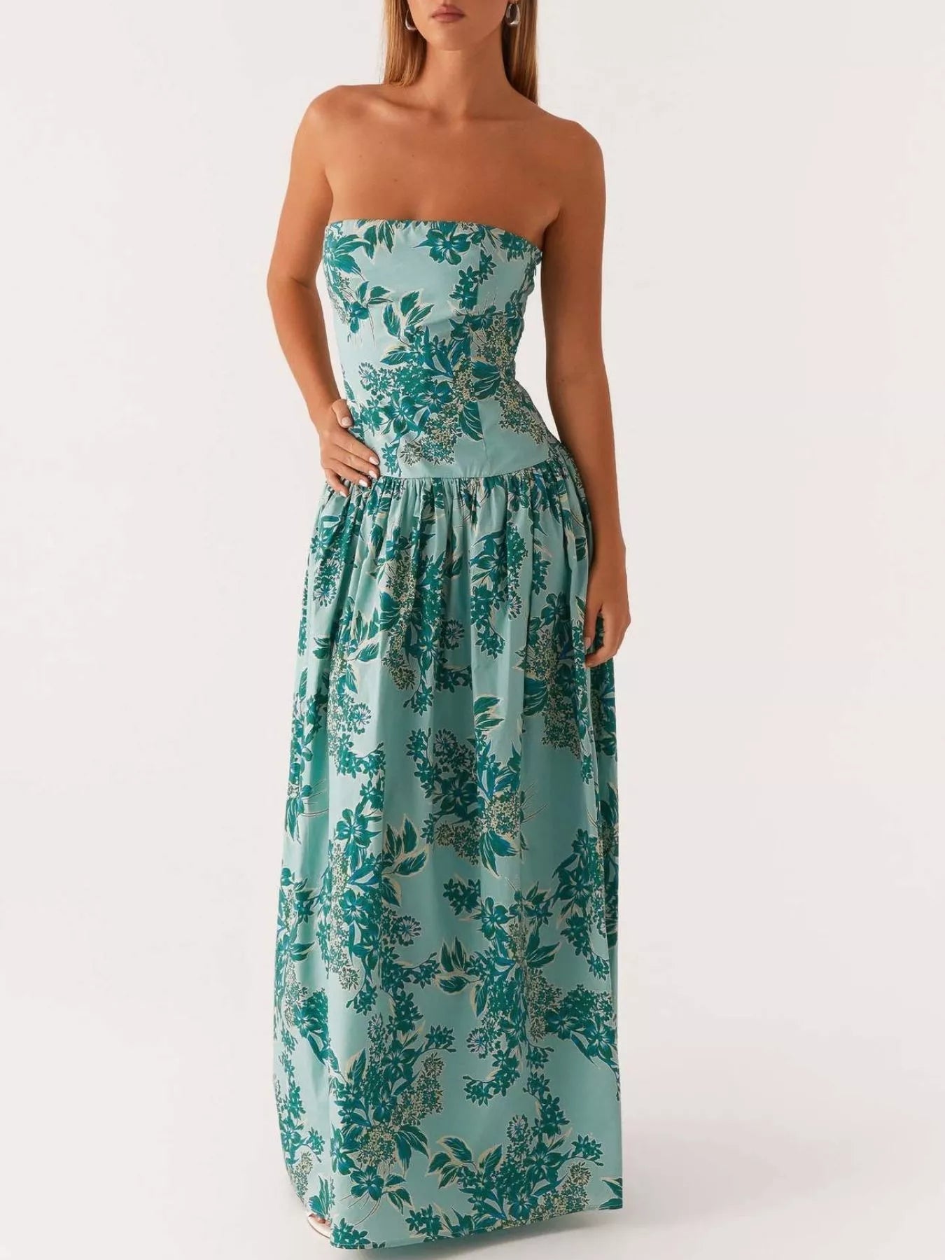 Women's Floral Bustier Midi Dress with Zipper