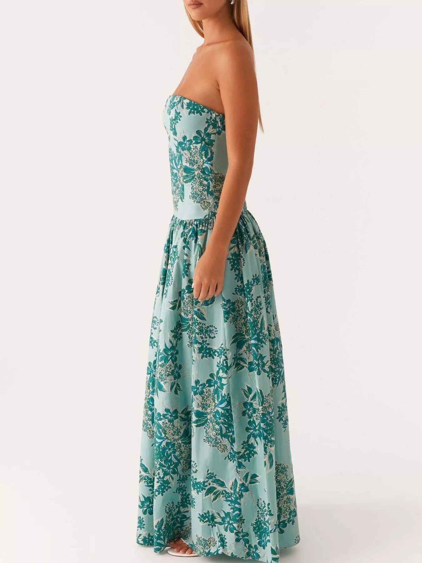 Women's Floral Bustier Midi Dress with Zipper
