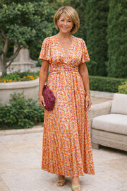 Women's Floral Fitted Summer Dress with V-Neck