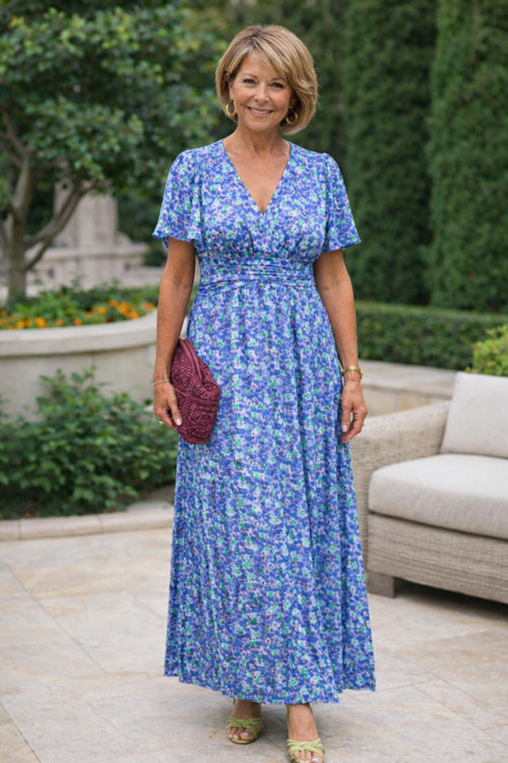 Women's Floral Fitted Summer Dress with V-Neck