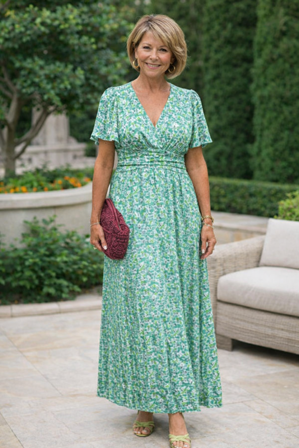 Women's Floral Fitted Summer Dress with V-Neck