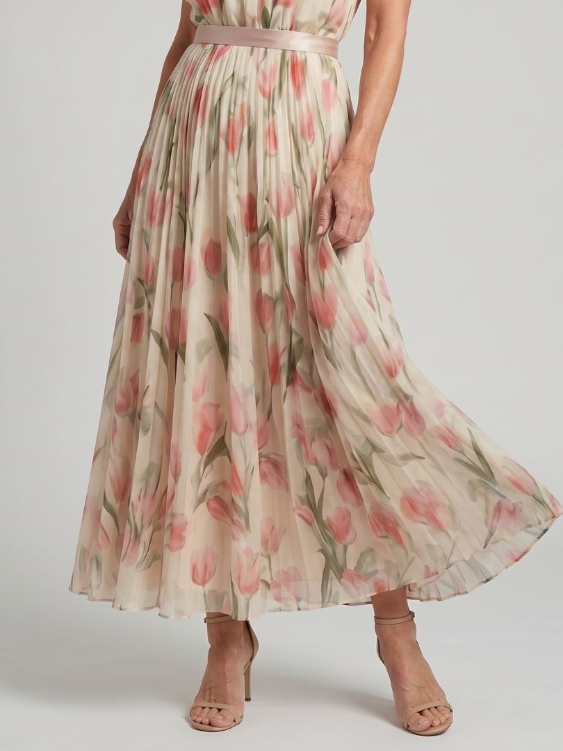 Women's Floral Halter Neck Midi Dress with Defined Waist