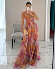 Women's Floral Long Maxi Dress with Adjustable Straps