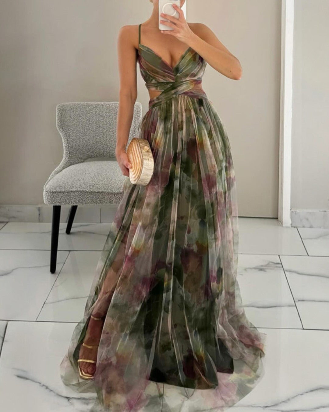 Women's Floral Long Maxi Dress with Adjustable Straps
