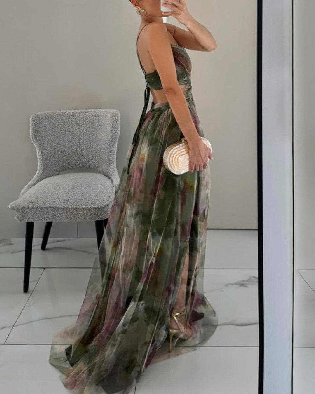 Women's Floral Long Maxi Dress with Adjustable Straps