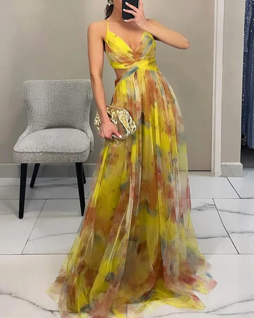 Women's Floral Long Maxi Dress with Adjustable Straps