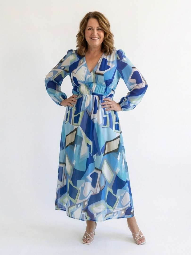 Women's Floral Long Sleeve Maxi Dress with Pull-On Closure