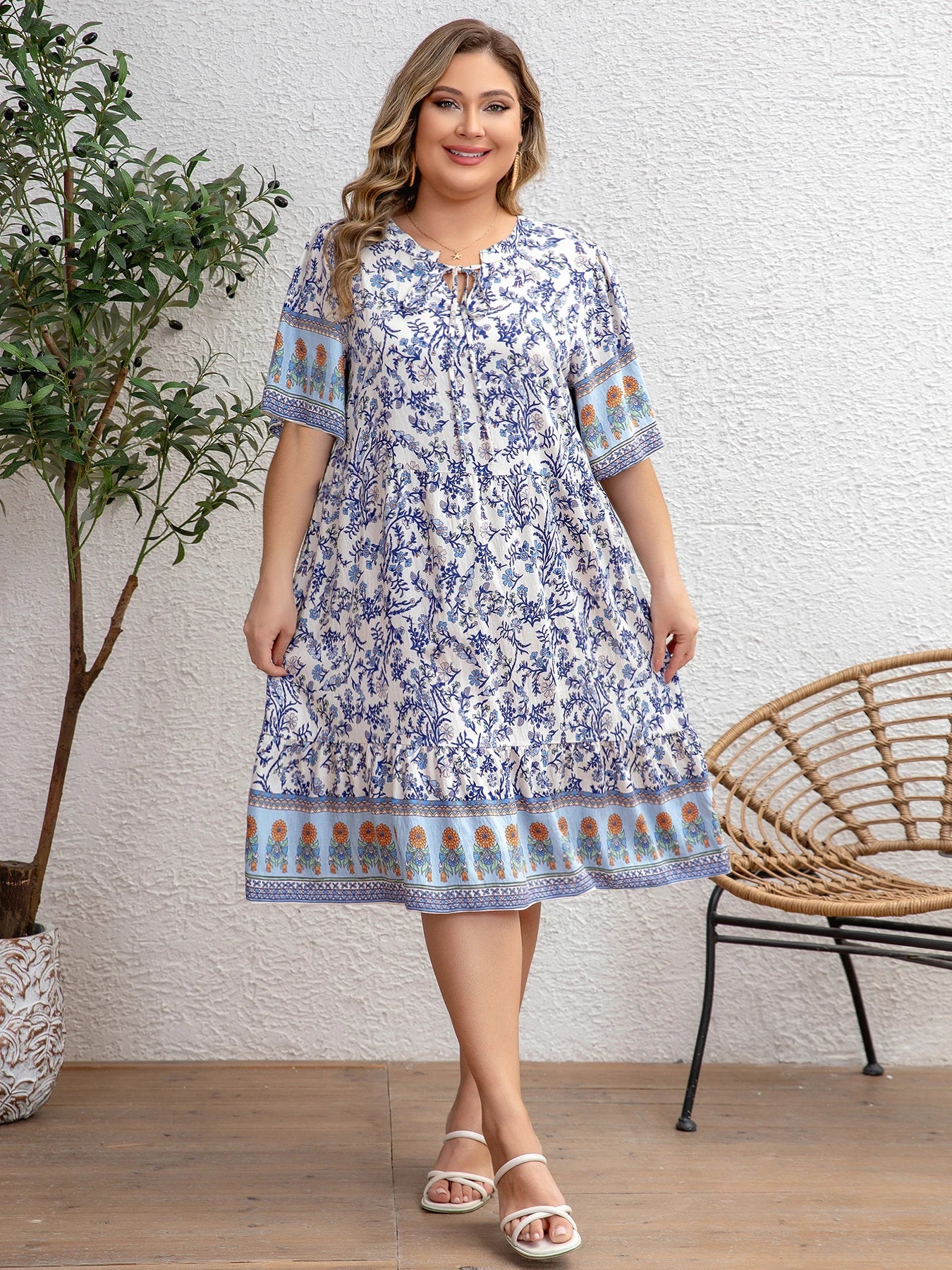 Women's Floral Loose Fit Midi Dress
