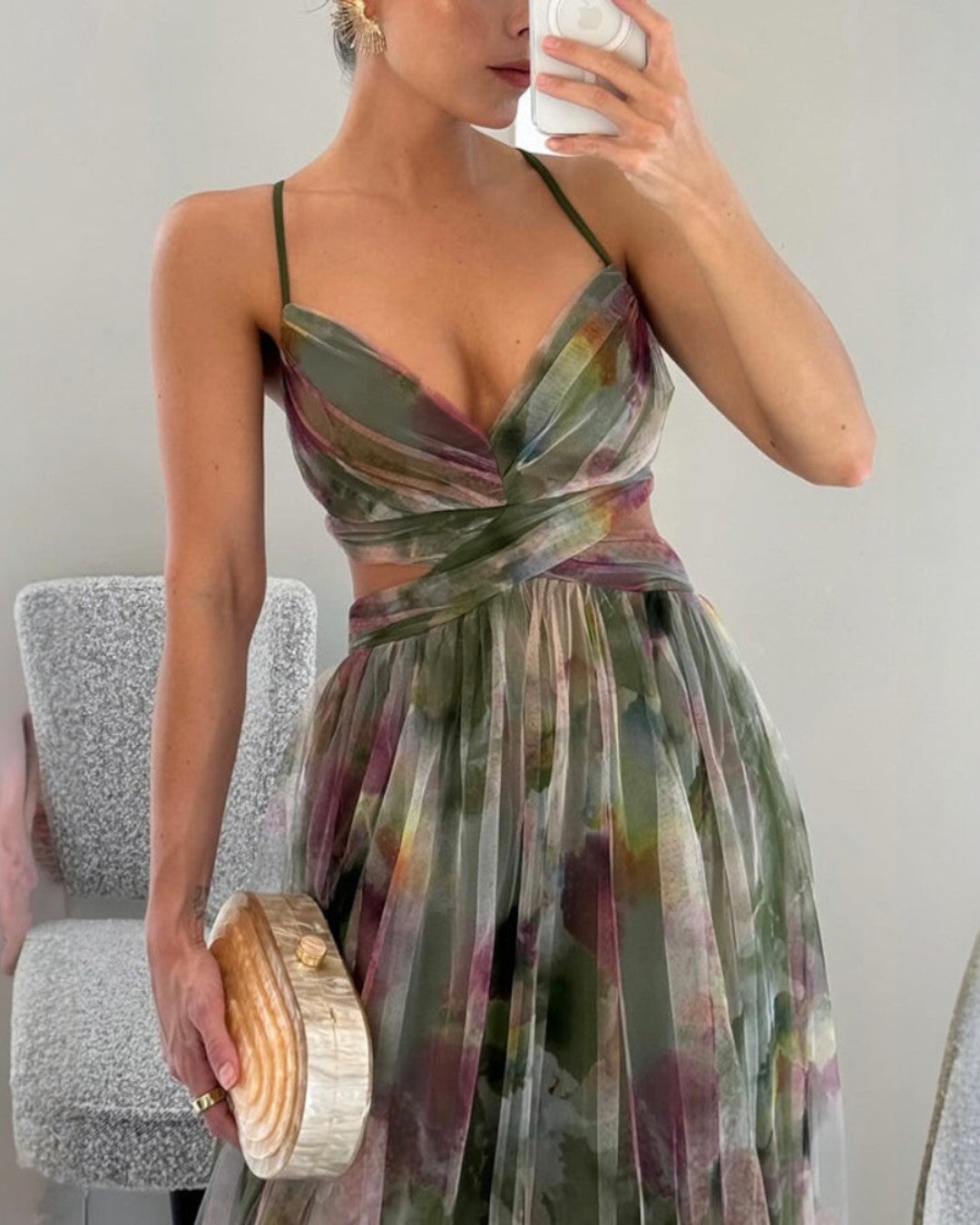 Women's Floral Maxi Dress with Adjustable Straps