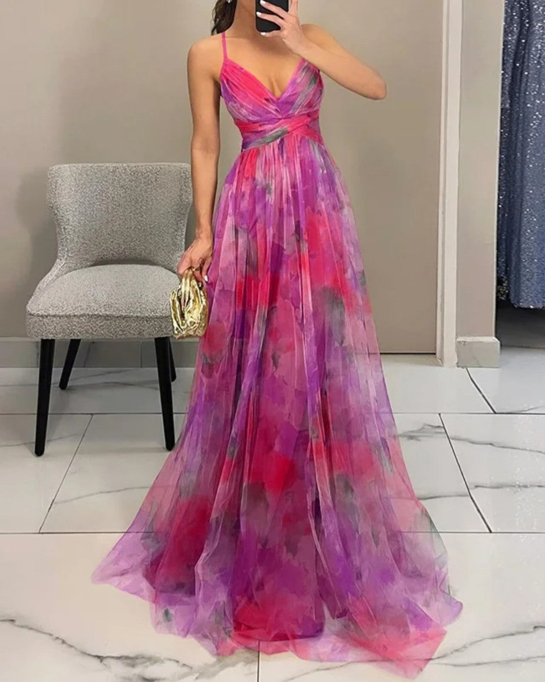 Women's Floral Maxi Dress with Adjustable Straps