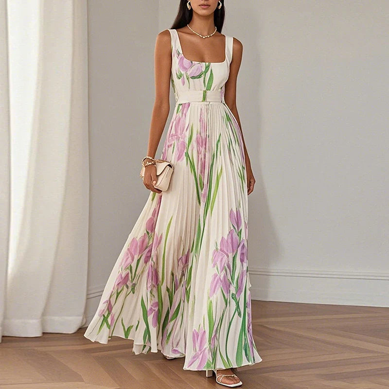 Women's Floral Maxi Dress with A-Line Cut