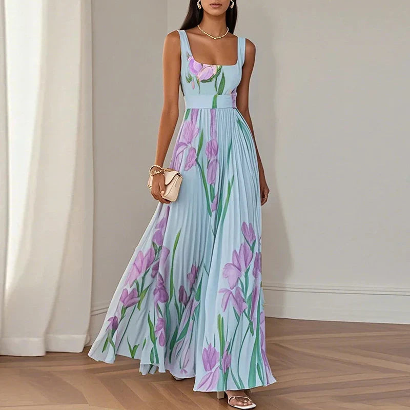 Women's Floral Maxi Dress with A-Line Cut