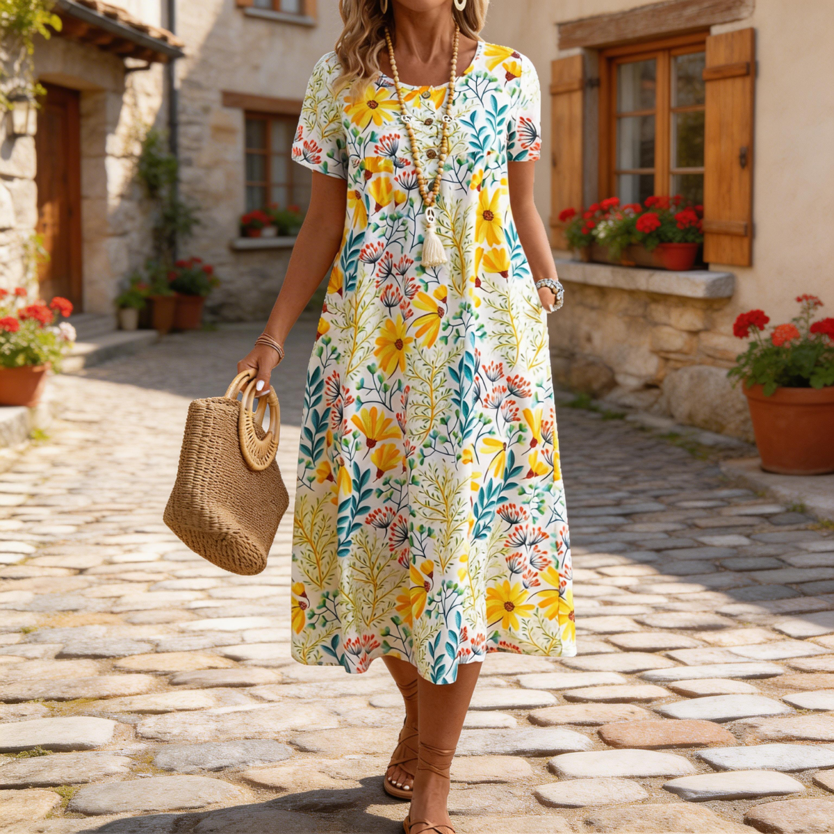 Women's Floral Maxi Dress with Flowy Design