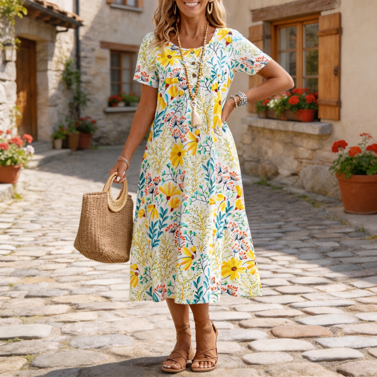 Women's Floral Maxi Dress with Flowy Design