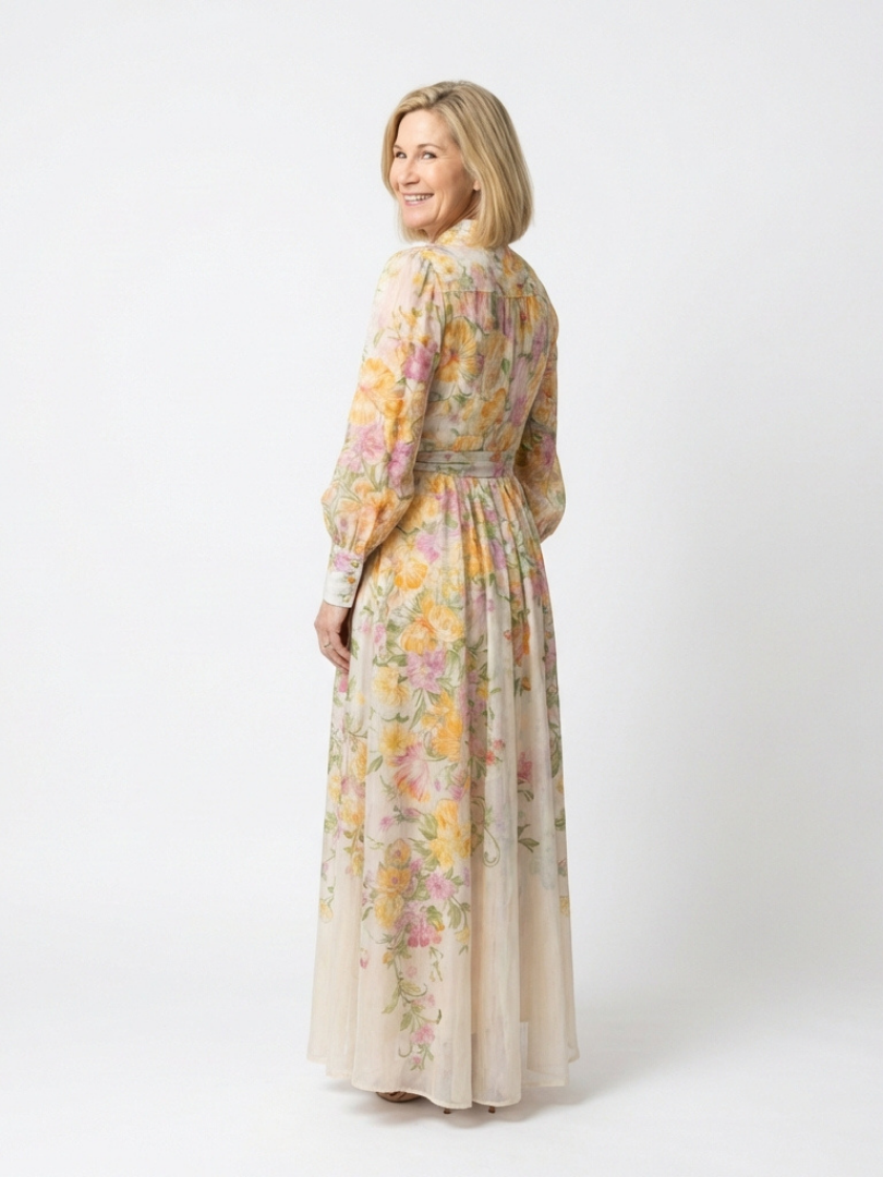 Women's Floral Maxi Dress with Tie Waist