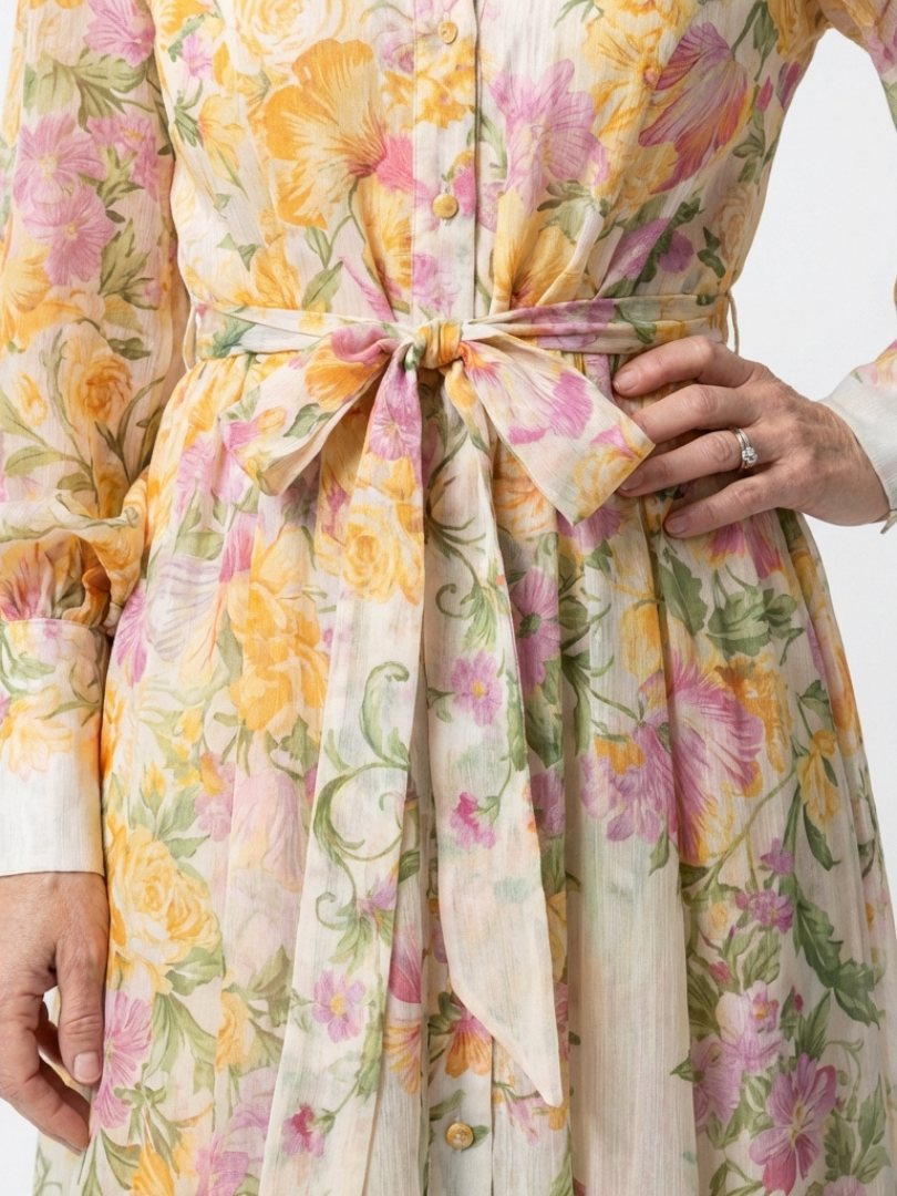 Women's Floral Maxi Dress with Tie Waist