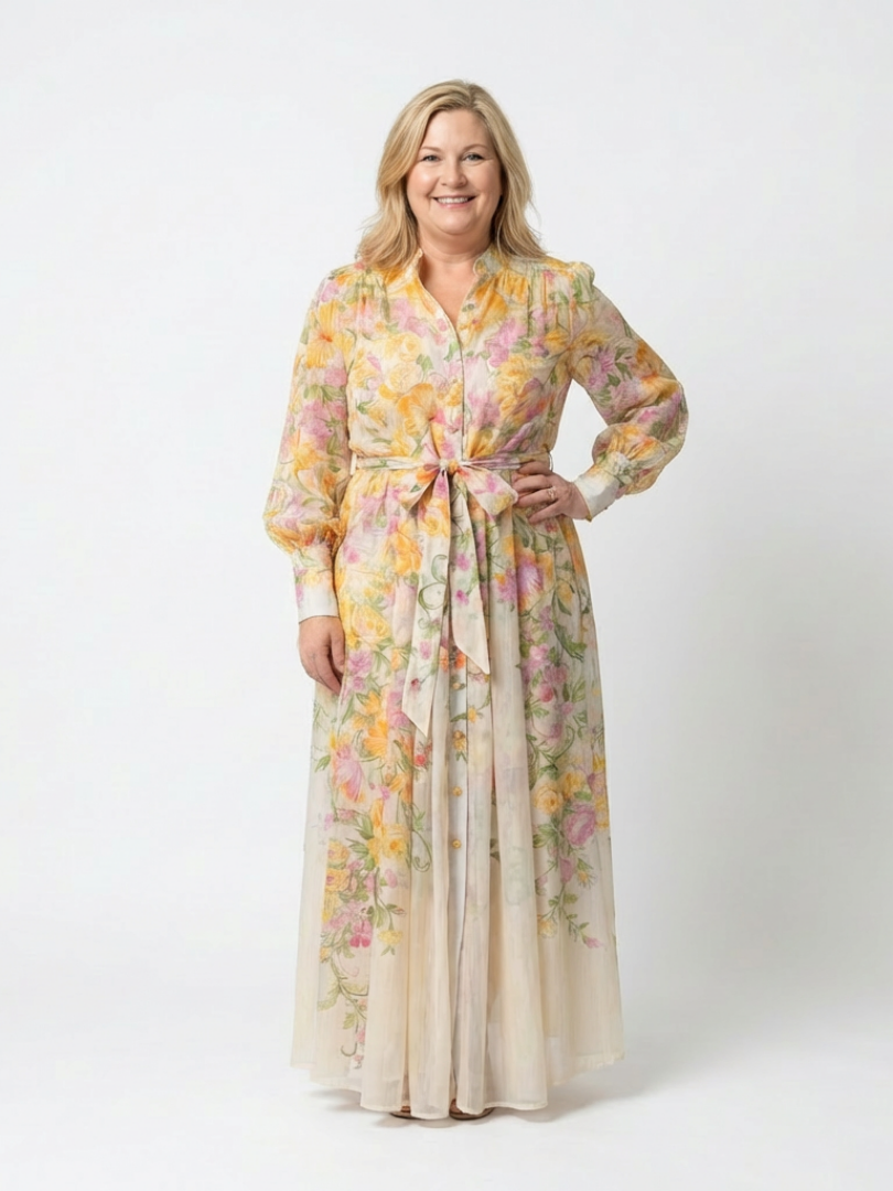 Women's Floral Maxi Dress with Tie Waist