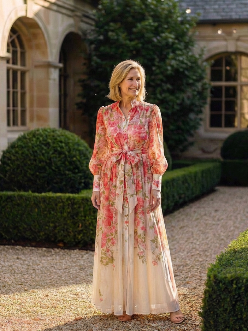 Women's Floral Maxi Dress with Tie Waist