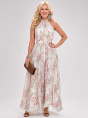 Women's Floral Midi Dress with Backless Neckline
