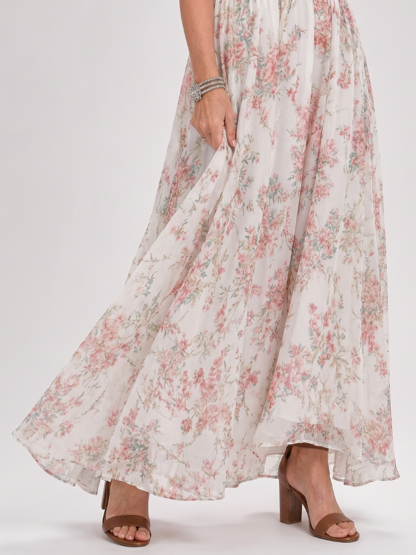 Women's Floral Midi Dress with Backless Neckline