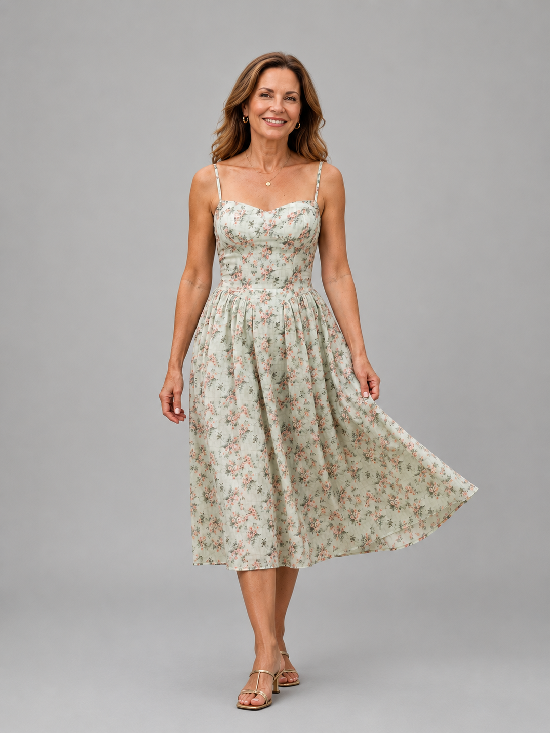 Women's Floral Midi Dress with Corset Bodice