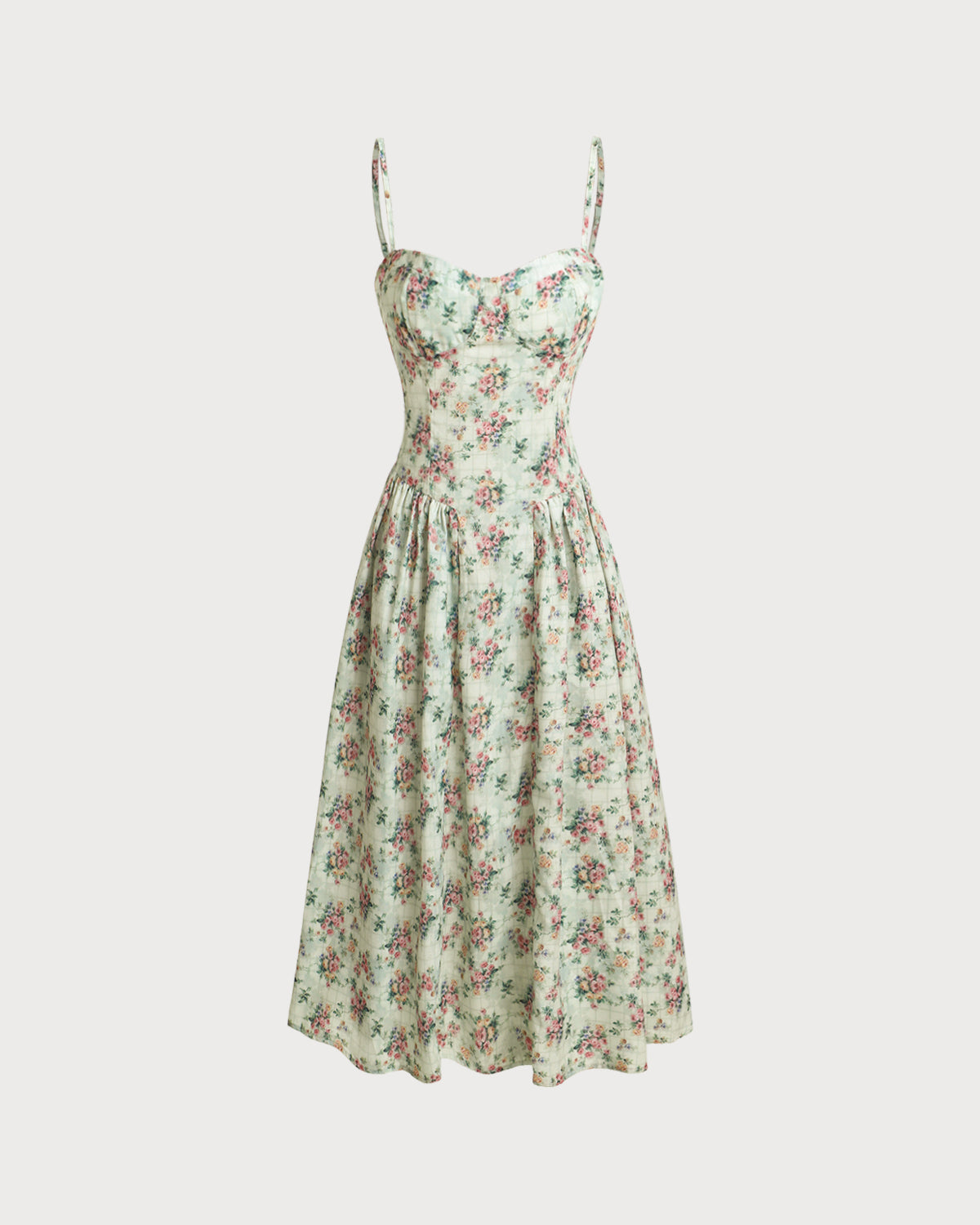 Women's Floral Midi Dress with Corset Bodice
