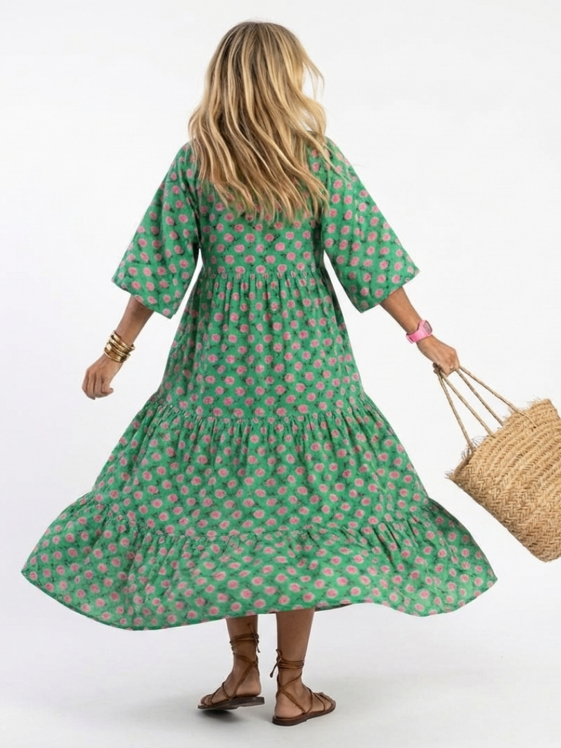 Women's Floral Midi Dress with Flattering Cut