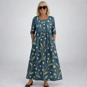 Women's Floral Midi Dress with Side Pockets