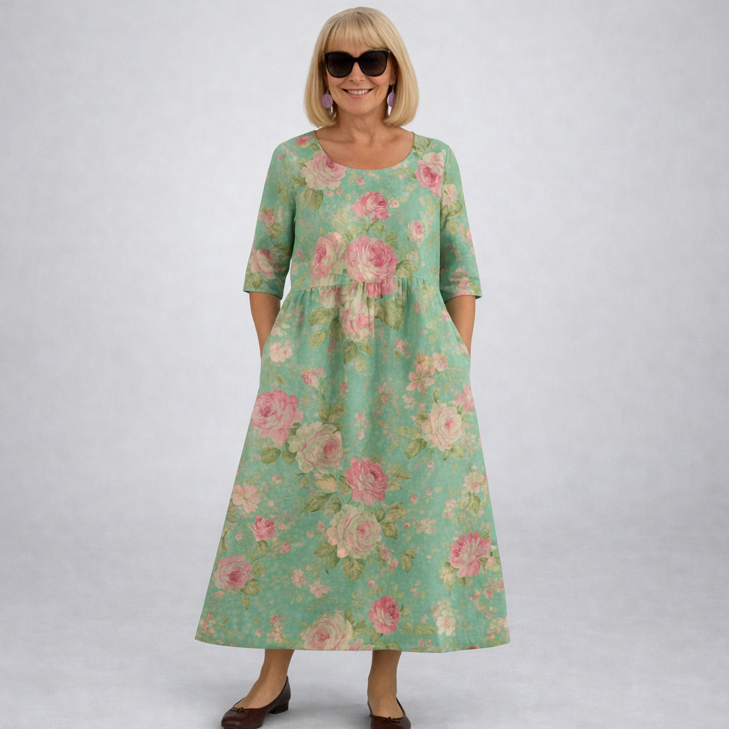 Women's Floral Midi Dress with Side Pockets