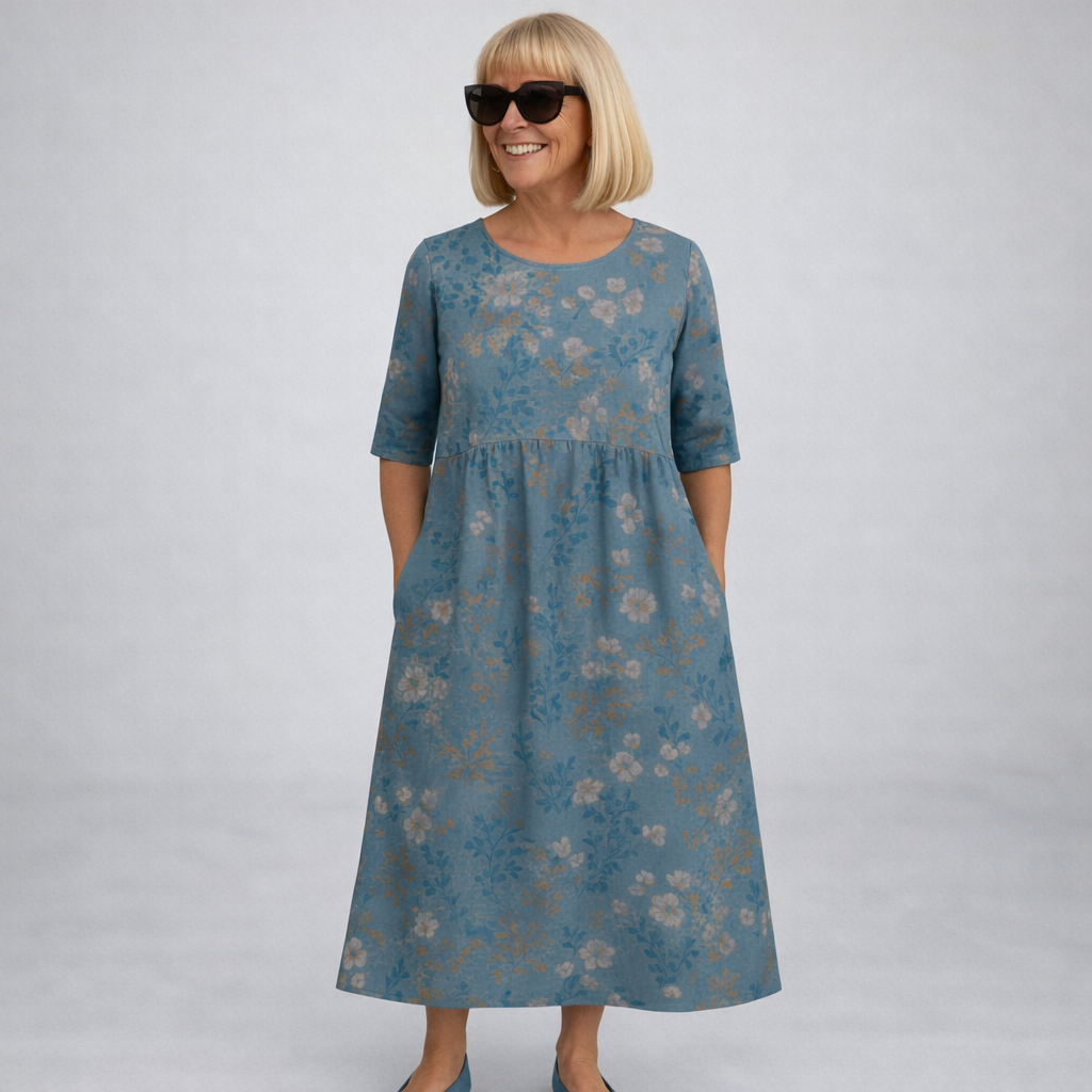 Women's Floral Midi Dress with Side Pockets