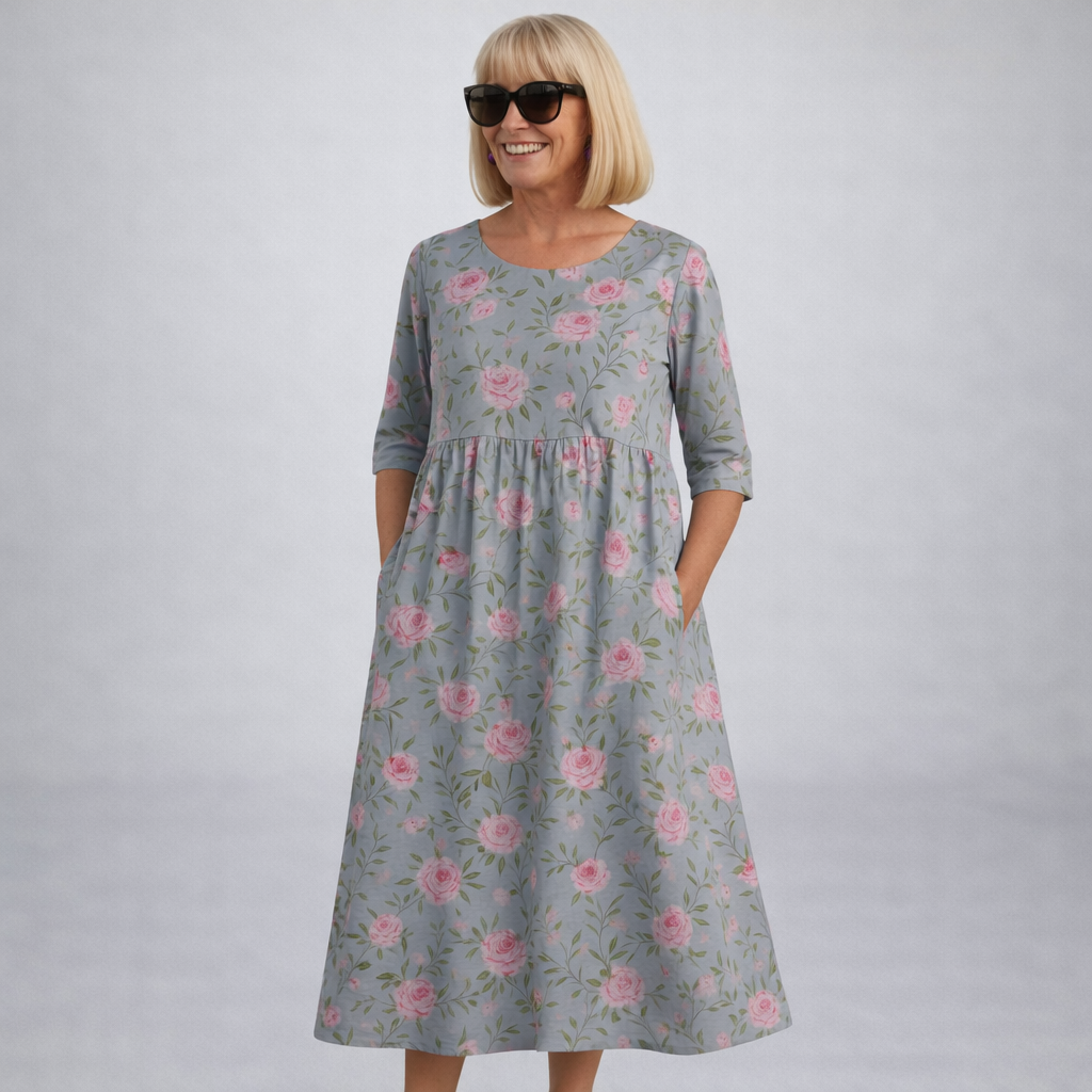 Women's Floral Midi Dress with Side Pockets