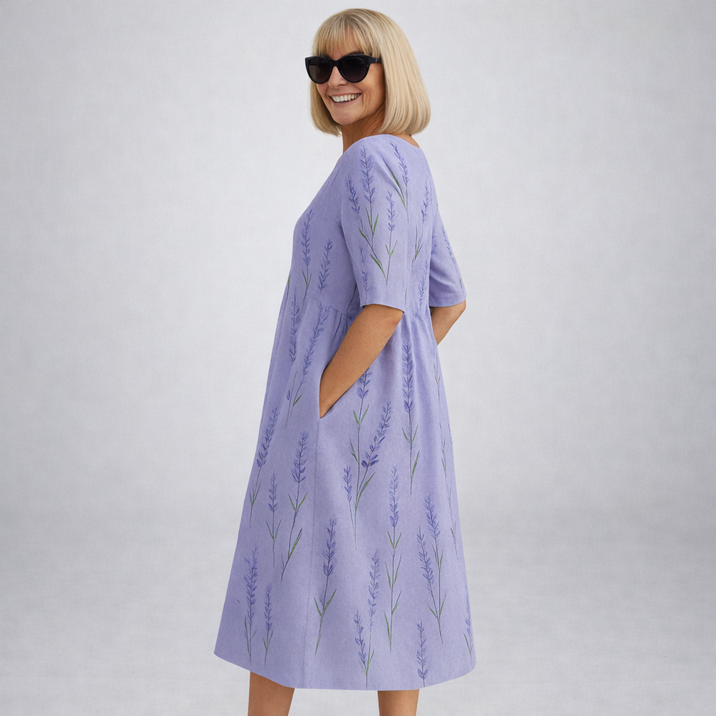 Women's Floral Midi Dress with Side Pockets