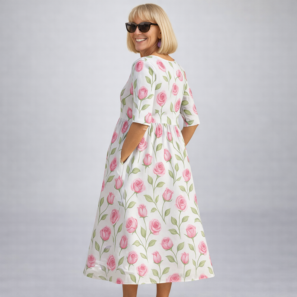 Women's Floral Midi Dress with Side Pockets