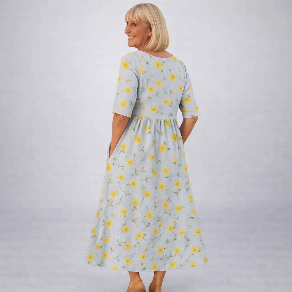 Women's Floral Midi Dress with Side Pockets