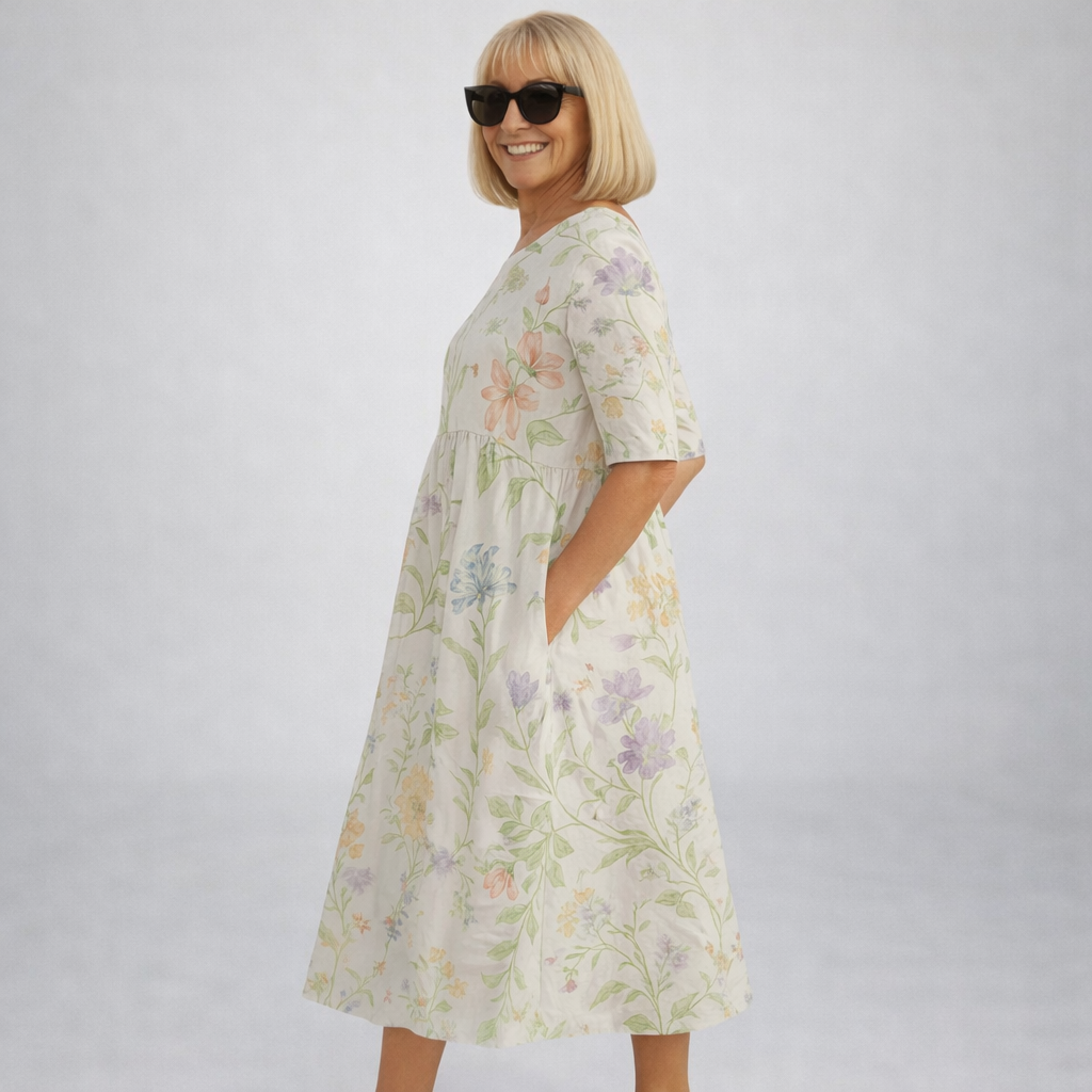 Women's Floral Midi Dress with Side Pockets