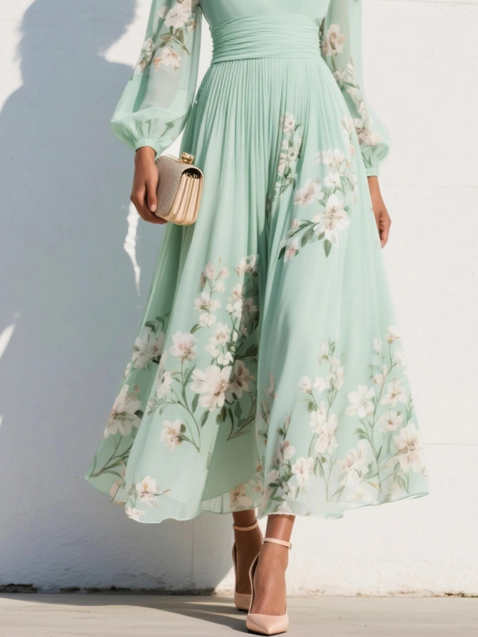 Women's Floral Midi Dress with V-Neck Design