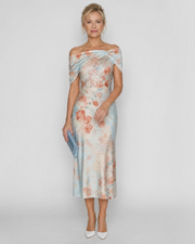 Women's Floral Off-Shoulder Fitted Midi Dress