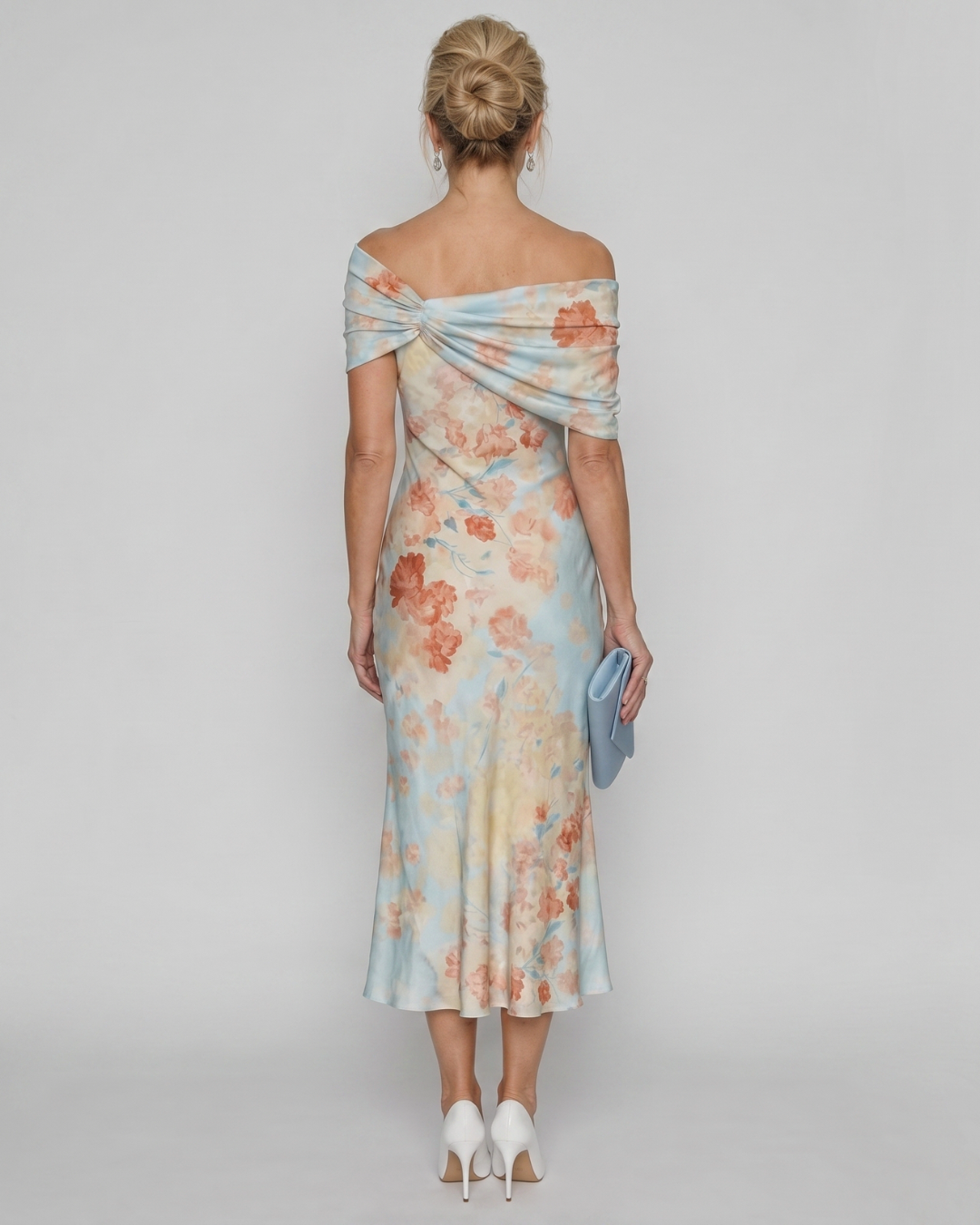 Women's Floral Off-Shoulder Fitted Midi Dress